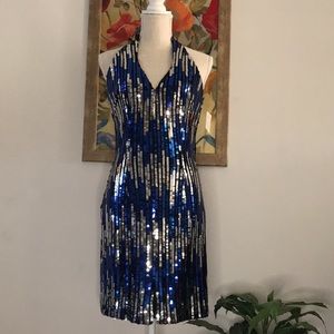 VTG Blue & Silver Sequin Cocktail Dress Sz10